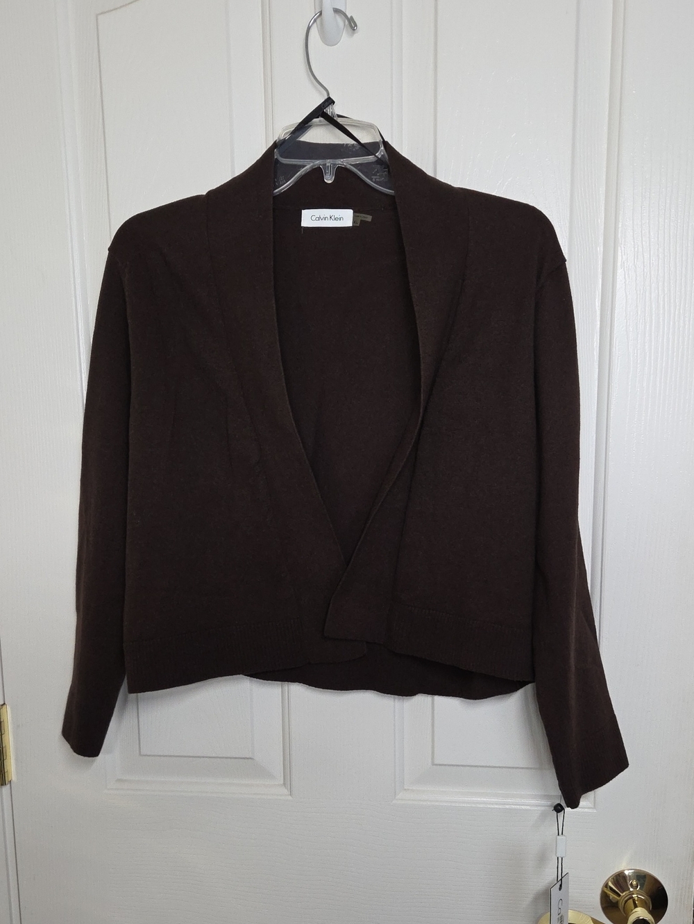 Calvin Klein Women's Dark Brown Open-Front Cardigan, Cropped Short Bolero Style - Picture 2 of 11